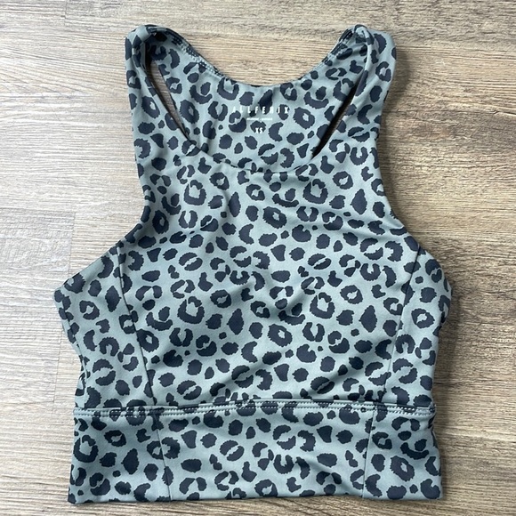 Allfenix Anthropologie Sport Bra Long Jagger Charcoal Leopard Print, size XS - Picture 2 of 7